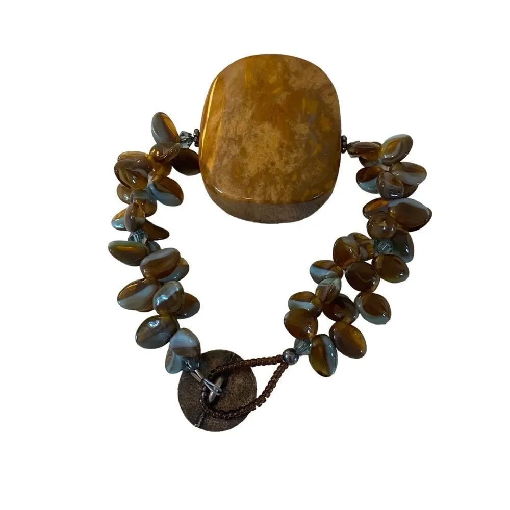 Gorgeous Genuine Gemstone & Glass Bead Artisan Made Bracelet.